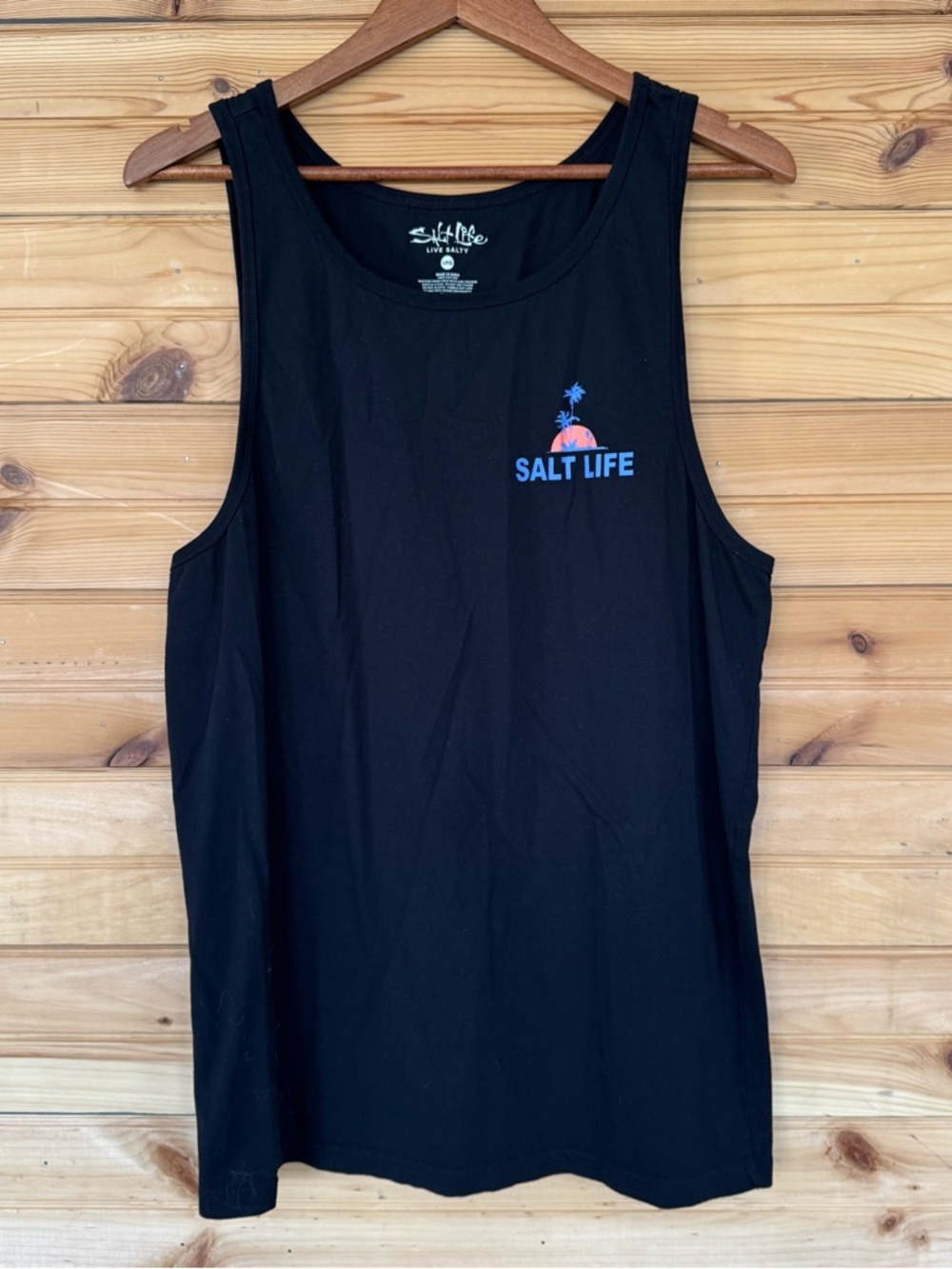 SALT LIFE | High Tides Salty Vibes Men’s Black Tank Top Large